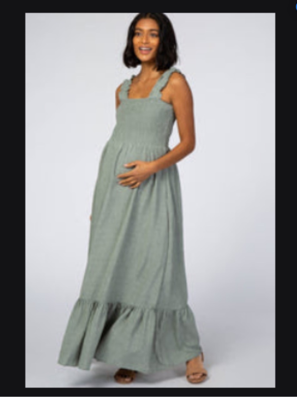 Pinkblush Maternity Sage Green Ruffled Strap Maxi Dress